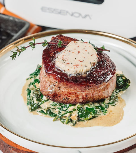 Filet Mignon with Shallot Butter and Creamed Spinach