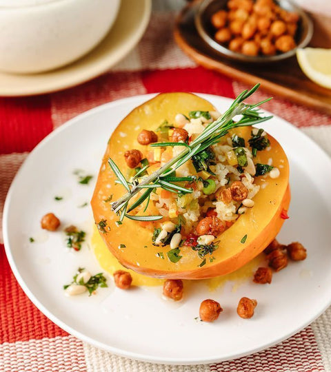 Stuff Squash with Wild Rice and Pine Nut Gremolata