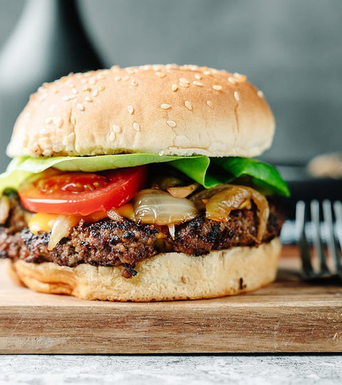 Homemade Cheese Burger with Caramelized Onion and Mushroom